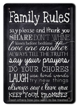 FAMILY RULES METALOWY SZYLD VINTAGE RETRO #05547