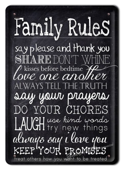 FAMILY RULES METALOWY SZYLD VINTAGE RETRO #05547