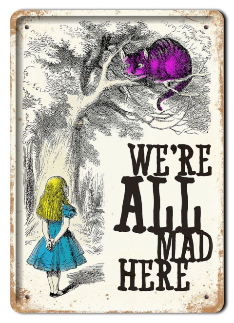 WERE ALL MAD HERE METALOWY SZYLD RETRO #07411