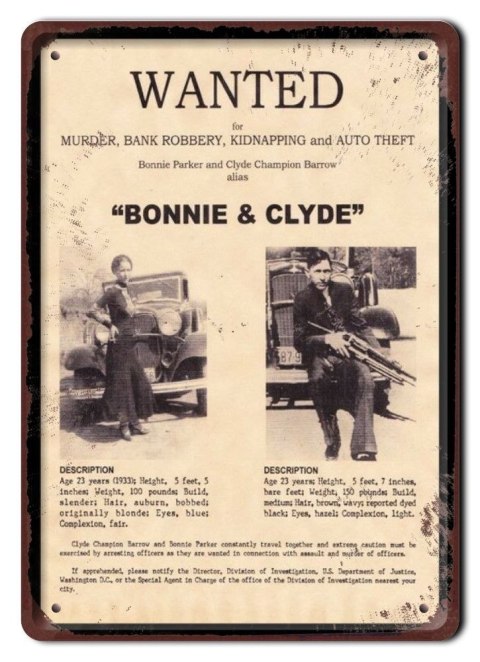 BONIE & CLYDE METALOWY SZYLD PLAKAT VINTAGE #10060