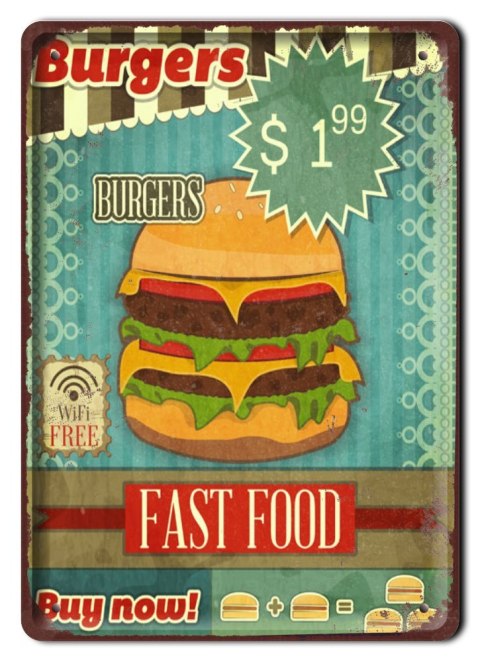 BURGERS METALOWY SZYLD VINTAGE RETRO #09169