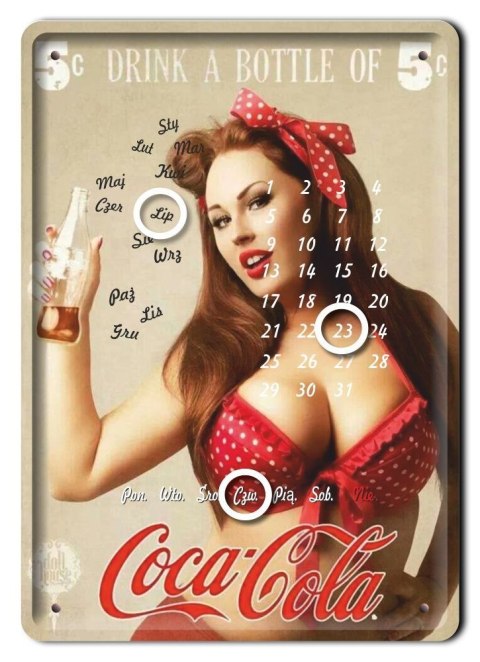 COCA COLA KALENDARZ METALOWY SZYLD RETRO #06710