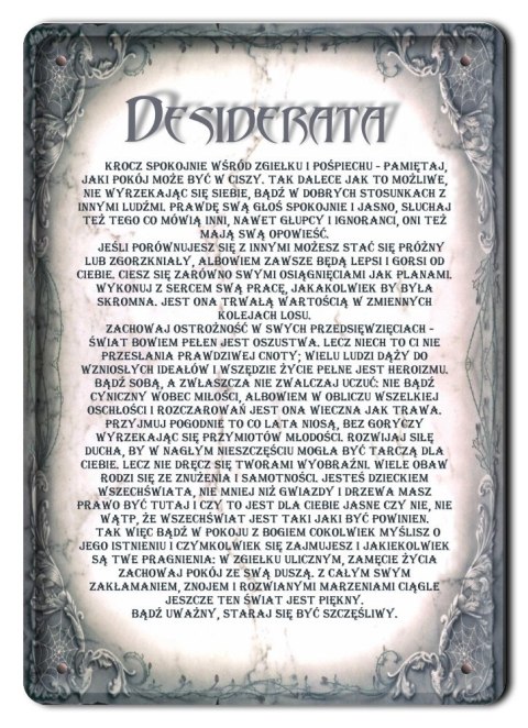 DEZYDERATA METALOWY SZYLD PLAKAT RETRO #12532