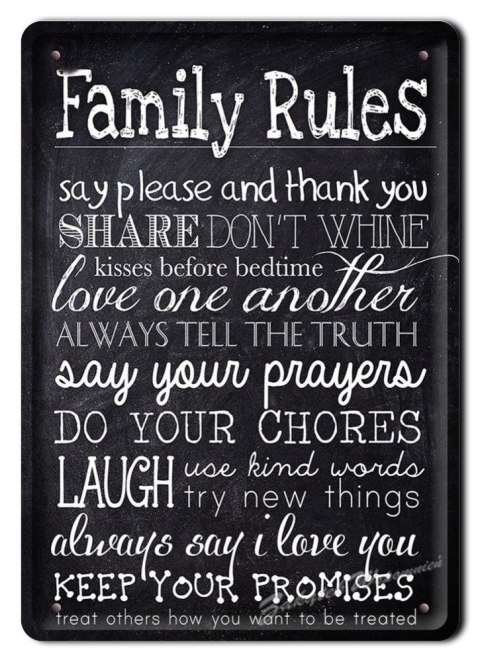 FAMILY RULES METALOWY SZYLD VINTAGE RETRO #05547