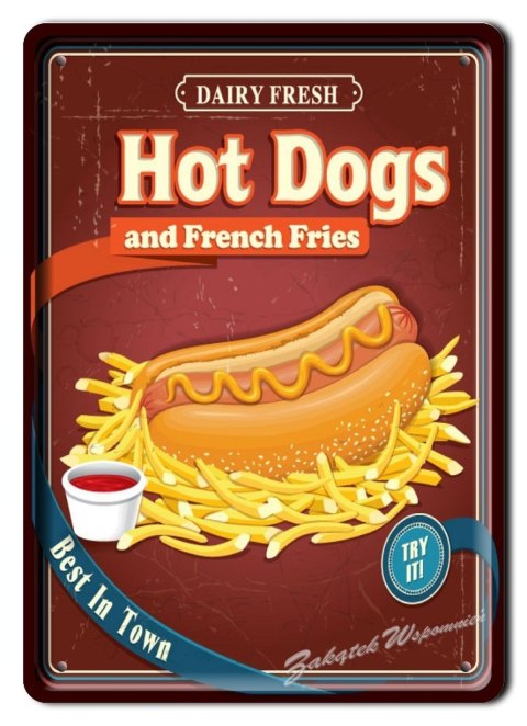 HOT DOGS METALOWY SZYLD OBRAZEK VINTAGE RETRO #02222