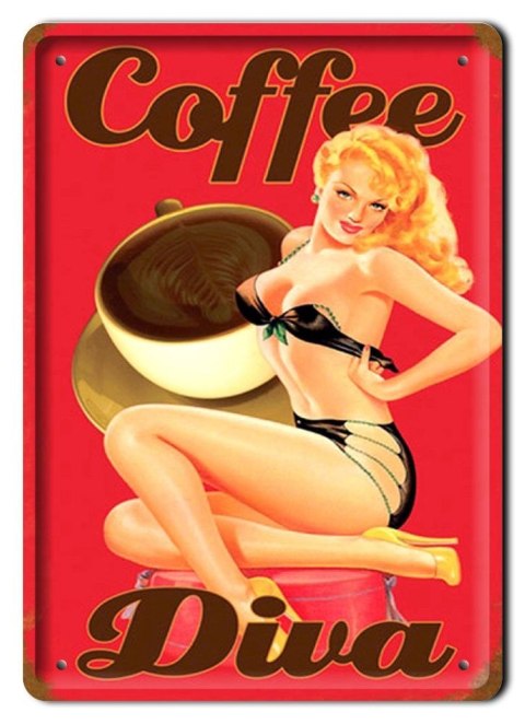 KAWA DIVA METALOWY SZYLD PLAKAT RETRO #07532