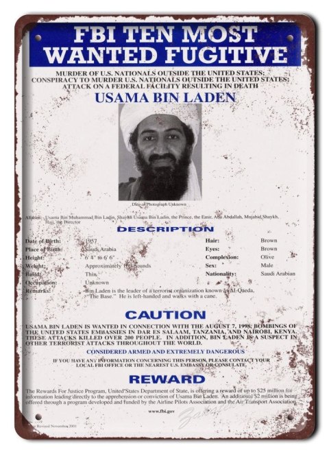 UASMA BIN LADEN METALOWY SZYLD RETRO #05473