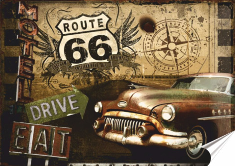 Route 66 Plakat Samoprzylepny Plakietka(motyw metalowego szyldu)#01153