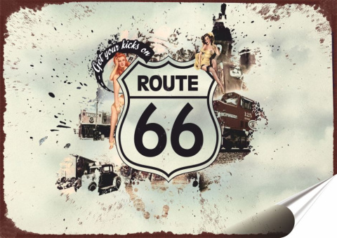 Route 66 Plakat Samoprzylepny Plakietka(motyw metalowego szyldu)#01697