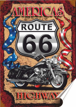 Route 66 Plakat Samoprzylepny Plakietka(motyw metalowego szyldu)#02114