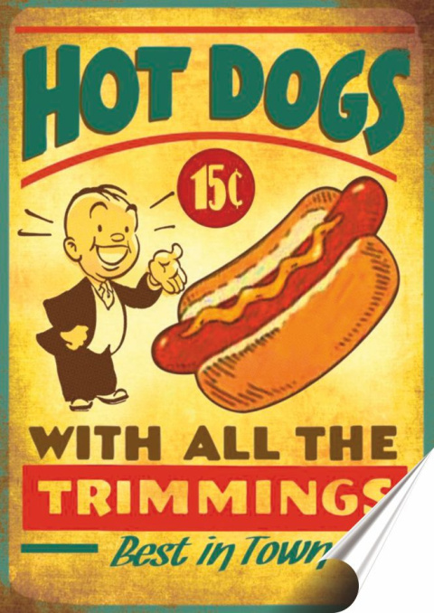 Hod Dogs Plakat Samoprzylepny Plakietka(motyw metalowego szyldu)#02281