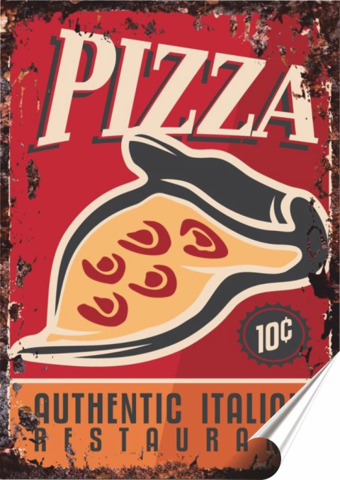 Pizza Plakat Samoprzylepny Plakietka(motyw metalowego szyldu)#02346