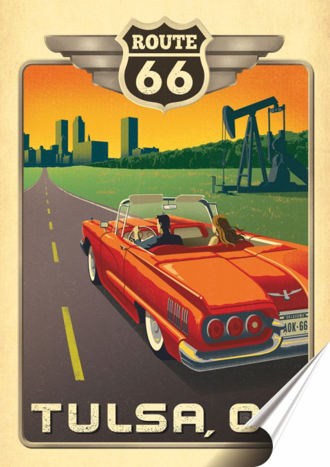 Route 66 Plakat Samoprzylepny Plakietka(motyw metalowego szyldu)#02732