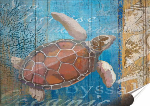Żółw Plakat Samoprzylepny Retro Plakietka(motyw metalowego szyldu)#04431