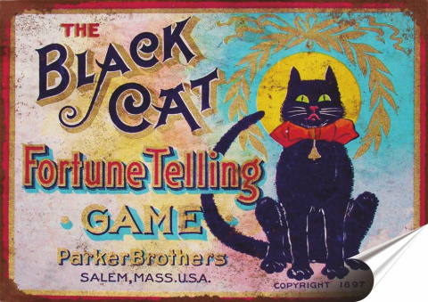 Czarny kot Plakat Samoprzylepny Plakietka(motyw metalowego szyldu)#05069