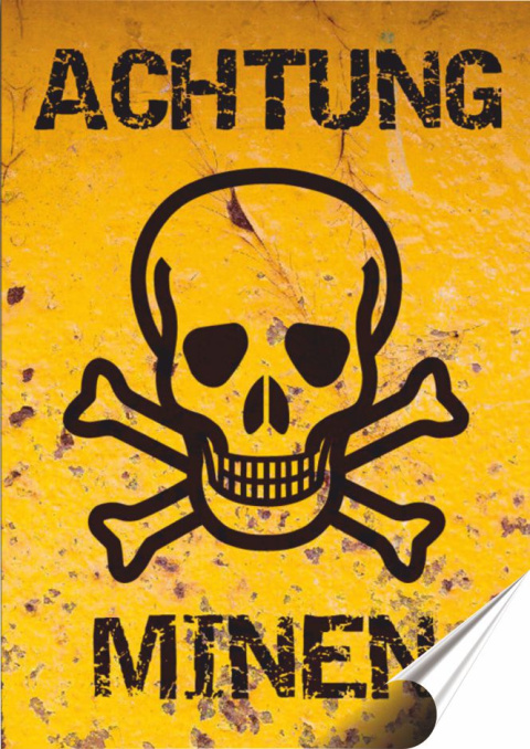 Achtung Minen Plakat Samoprzylepny (motyw metalowego szyldu)#05657
