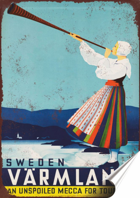 Szwecja Plakat Samoprzylepny Plakietka(motyw metalowego szyldu)#05977