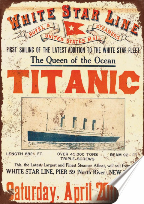 Titanic Plakat Samoprzylepny Plakietka(motyw metalowego szyldu)#06078