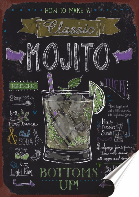 Mojito Plakat Samoprzylepny Retro Plakietka(motyw metalowego szyldu)#07103