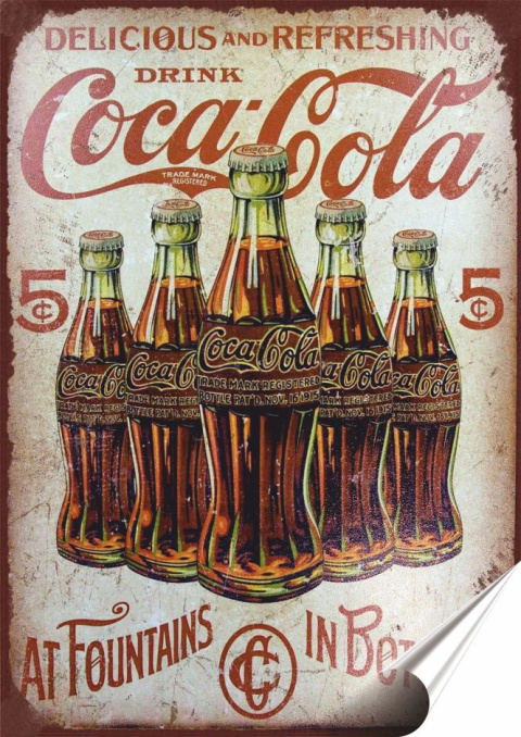 Coca Cola Plakat Samoprzylepny Plakietka(motyw metalowego szyldu)#07134