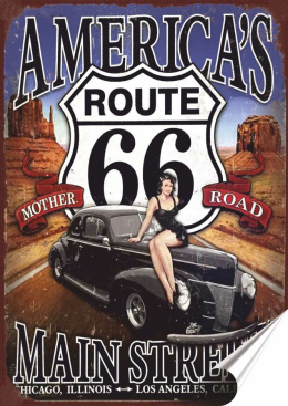 Route 66 Plakat Samoprzylepny Plakietka(motyw metalowego szyldu)#07135