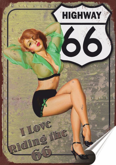 Route 66 Plakat Samoprzylepny Plakietka(motyw metalowego szyldu)#07140
