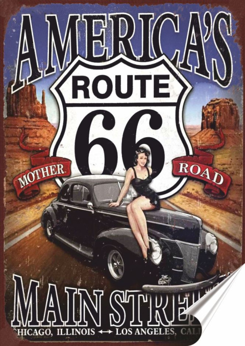 Route 66 Plakat Samoprzylepny Plakietka(motyw metalowego szyldu)#07485