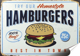 Hamburgers Plakat Samoprzylepny Plakietka(motyw metalowego szyldu)#07525