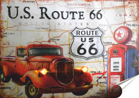 Route 66 Plakat Samoprzylepny Plakietka(motyw metalowego szyldu)#07965