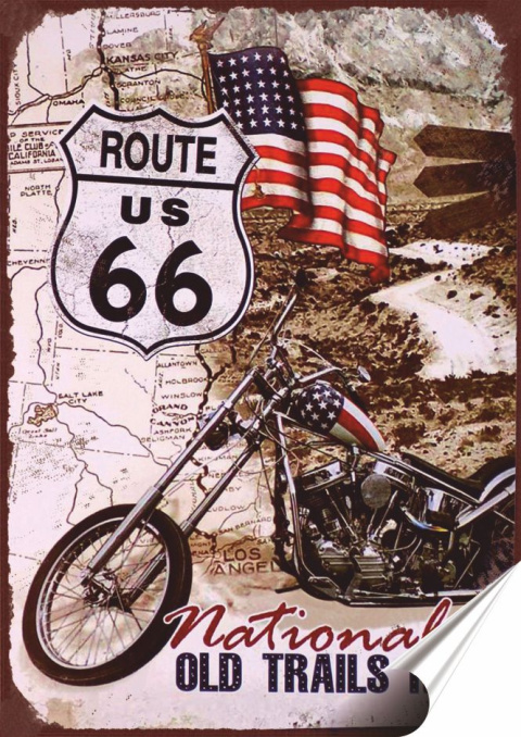 Route 66 Plakat Samoprzylepny Plakietka(motyw metalowego szyldu)#08221