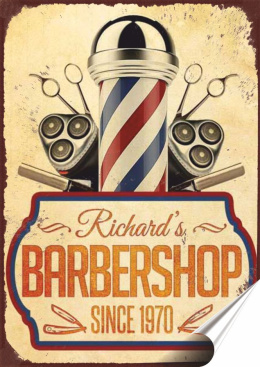 Barber Shop Plakat Samoprzylepny Plakietka(motyw metalowego szyldu)#08749