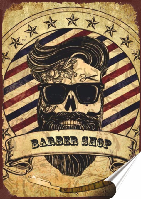 Barber Shop Plakat Samoprzylepny Plakietka(motyw metalowego szyldu)#08759