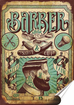 Barber Shop Plakat Samoprzylepny Plakietka(motyw metalowego szyldu)#08771