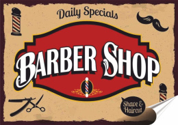 Barber Shop Plakat Samoprzylepny Plakietka(motyw metalowego szyldu)#08774