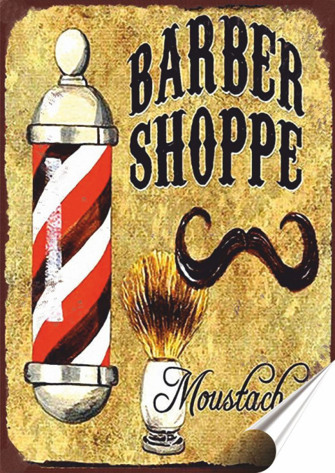 Barber Shop Plakat Samoprzylepny Plakietka(motyw metalowego szyldu)#08778