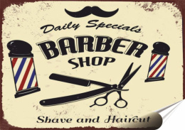 Barber Shop Plakat Samoprzylepny Plakietka(motyw metalowego szyldu)#08781