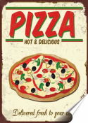 Pizza Plakat Samoprzylepny Retro Plakietka(motyw metalowego szyldu)#08790