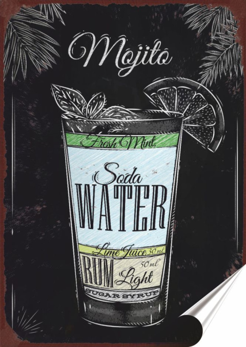 Koktail Plakat Samoprzylepny Plakietka(motyw metalowego szyldu)#10969