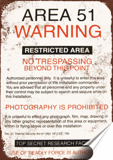 Strefa 51 Plakat Samoprzylepny Plakietka(motyw metalowego szyldu)#11043