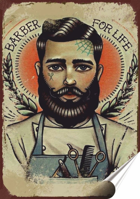Barber shop Plakat folia Samoprzylepna Plakietka(motyw metalowego szyldu)#20001