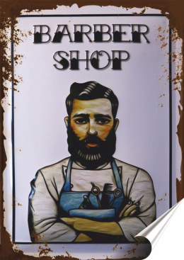 Barber shop Plakat folia Samoprzylepna Plakietka(motyw metalowego szyldu)#20005