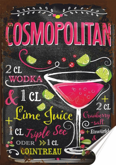 Koktail Plakat folia Samoprzylepna Plakietka(motyw metalowego szyldu)#20014