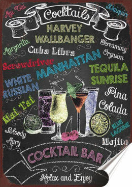 Koktail Plakat folia Samoprzylepna Plakietka(motyw metalowego szyldu)#20026