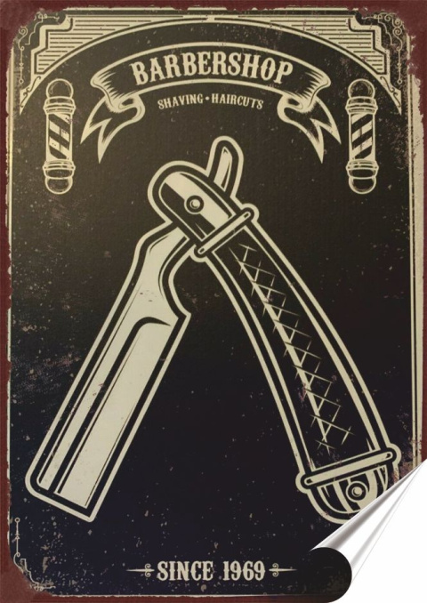 Barber shop Plakat folia Samoprzylepna Plakietka(motyw metalowego szyldu)#20045