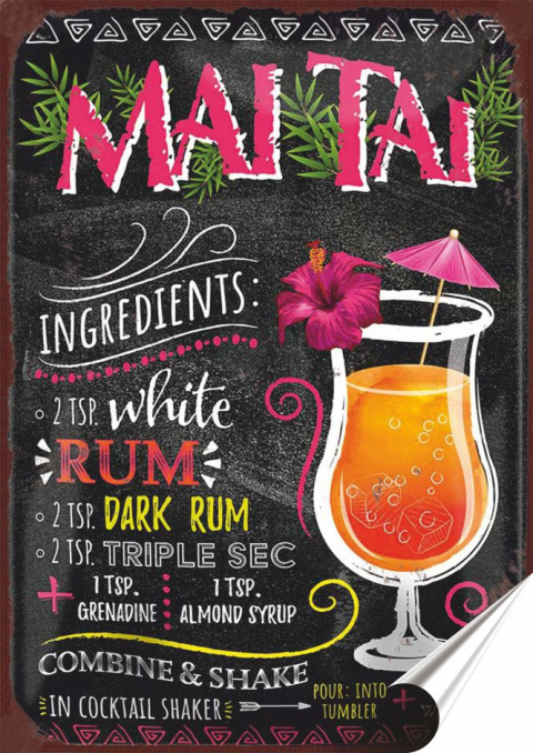 Koktail Plakat folia Samoprzylepna Plakietka(motyw metalowego szyldu)#20073