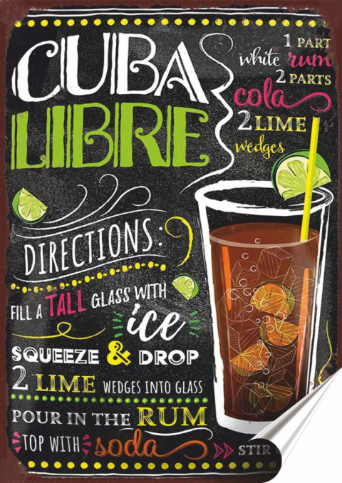 Koktail Plakat folia Samoprzylepna Plakietka(motyw metalowego szyldu)#20074