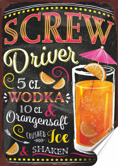 Koktail Plakat folia Samoprzylepna Plakietka(motyw metalowego szyldu)#20083