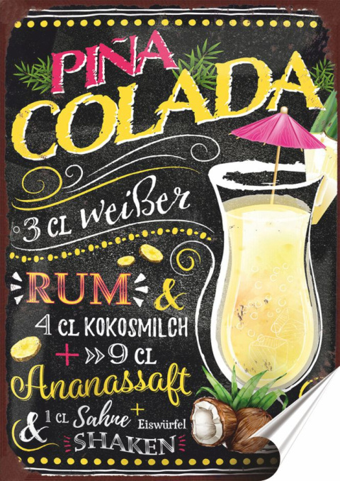Koktail Plakat folia Samoprzylepna Plakietka(motyw metalowego szyldu)#20084