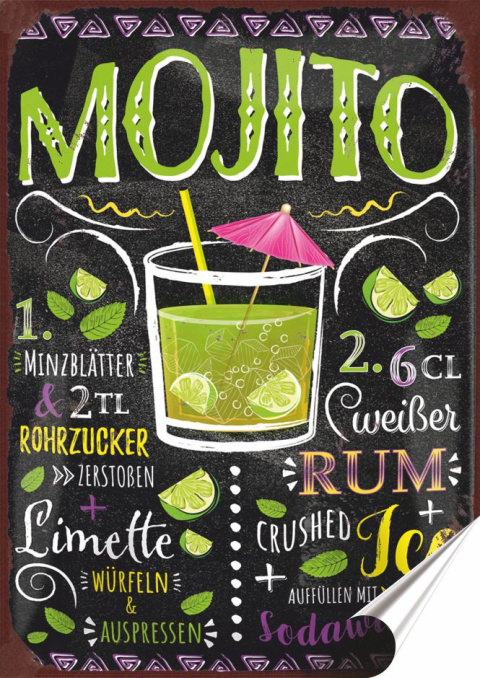 Koktail Plakat folia Samoprzylepna Plakietka(motyw metalowego szyldu)#20086