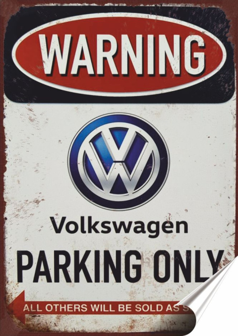 Garaż VW Plakat folia Samoprzylepna Plakietka(motyw metalowego szyldu)#20087